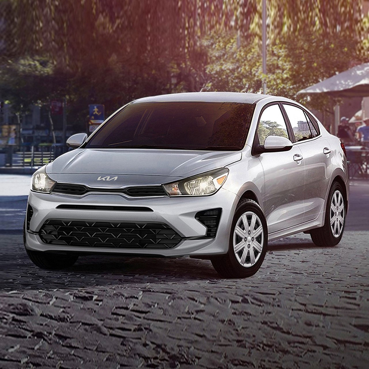 2023 Kia Rio S Technology Parked Outside Three-Quarter View