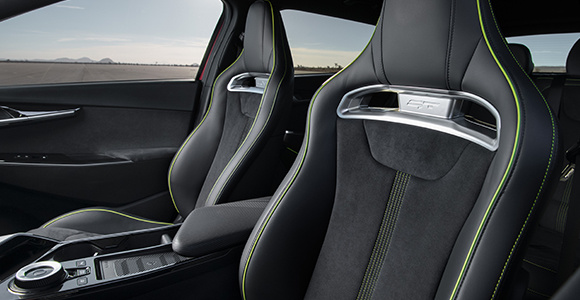 2024 Kia EV6 GT Synthetic Suede-Trimmed GT Bucket Seats With Neon Accents Close-Up
